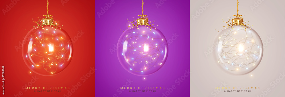 Christmas ornaments glass transparent balls. Set of Christmas ball ...