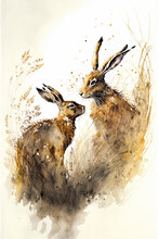 "boxing" Hares Fighting In The Tall Grass