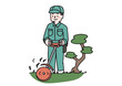 草刈りをする業者の男性のイラスト（カラー）

