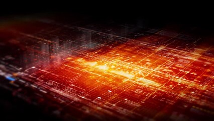 Poster - Futuristic abstract de-focus data matrix, meta, metaverse, telemetry and encrypt numbers display with particles simulation in cyber space environment for head up display background