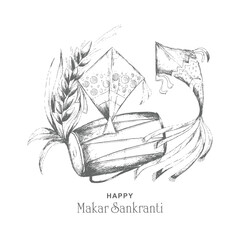 Wall Mural - Hand draw sketch happy makar sankranti holiday card background