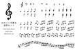 かわいい手書きの 五線譜, 音符など楽譜・音楽モチーフの素材集 ベクターイラスト 黒一色