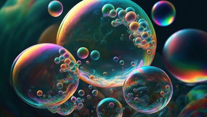 Wall Mural - illustration of colorful soap bubbles floating in the air with reflections