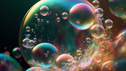 Wall Mural - illustration of colorful soap bubbles floating in the air with reflections