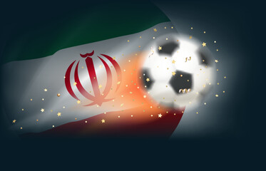 Wall Mural - Flying soccer ball with flag of Iran. 3d vector illustration