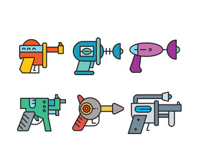 Sticker - space blaster gun icons set vector illustration