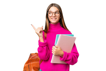 Sticker - Teenager student caucasian girl over isolated background pointing up a great idea