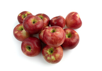 Sticker - pile of fresh red apples isolated on white background, ripe organic fruits