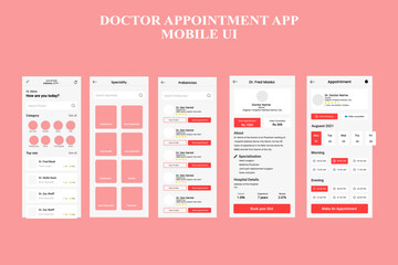 Medical healthcare and doctor appointment booking app UI kit for mobile app vector illustration.