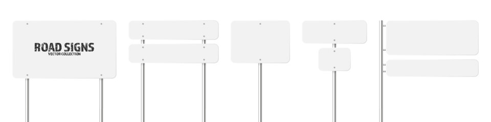 Wall Mural - various road, traffic signs. highway signboard on a chrome metal pole. blank white board with place 