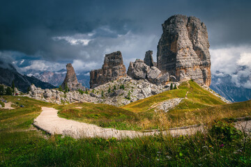 Wall Mural - Well known hiking trail and Cinque Torri rock formations, Dolomites