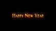 Happy New Year  tittle on a black background with particles. Happy New Year 2023 Greetings Card Abstract Blinking Sparkle Glitter Particle. Merry Christmas. Gold and black