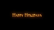 Happy Holidays tittle on a black background with particles. Happy New Year 2023 Greetings Card Abstract Blinking Sparkle Glitter Particle. Merry Christmas. Gold and black