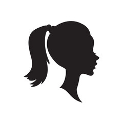 Woman head vector silhouette, side view. vignette. Hand drawn vector illustration, isolated on white background. Design for salon hair style logo.