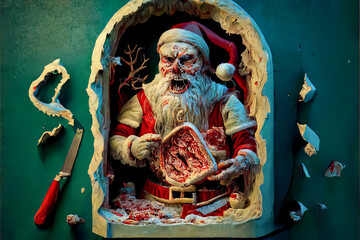 Horror,  the insides of santa claus demonstrated, guts and gore