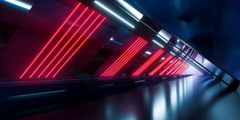 Sticker - Dark tunnel with glowing light illuminated, 3d rendering.