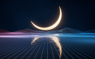 Wall Mural - Digital space and moonlight, 3d rendering.