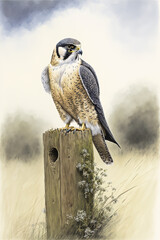 Wall Mural - Peregrine Falcon sotting on a post
