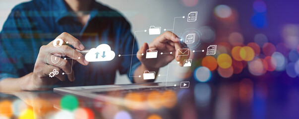 Wall Mural - internet cloud computing technology and online data storage for transferring backup file. document m