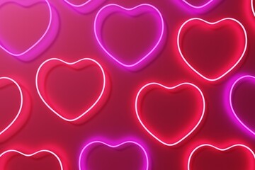 3d render of magenta neon heart pattern on a pink background for Valentines Day with color of the year