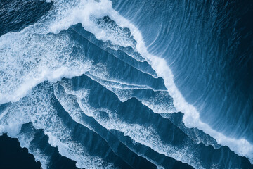 Wall Mural - AI generated image aerial top view background photo of ocean sea water white wave splashing in the deep sea. Drone photo backdrop of sea wave in bird eye waves.