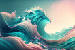 Colorful abstract ocean waves as wallpaper background illustration. 3D render. Pastel colors. Generative AI.