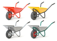 Set Of Wheelbarrow Of Different Colors Isolated On White.