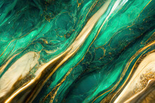 Green And Gold Marble Background. Fluid Art Modern Wallpaper.