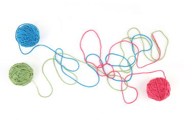 Wall Mural - colorful cotton thread balls isolated on white background. set of tree color (pink, green, blue) thr