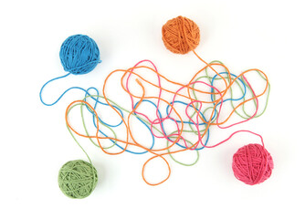 Wall Mural - colorful cotton thread balls isolated on white background. set of four color (orange, pink, grey, gr