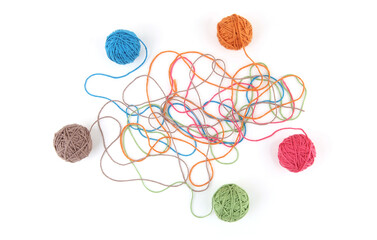 Wall Mural - colorful cotton thread balls isolated on white background. set of five color (orange, pink, grey, gr