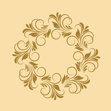 Brown Floral Ornamental Round. Decorative Art Frame. Abstract Vector Ornament Border Ceramic Design  Porcelain Pattern Template.