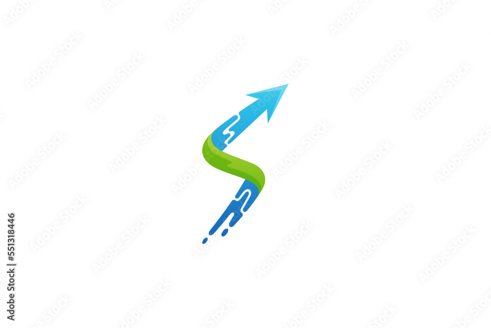 Up arrow logo with letter S with speed effect in gradient green and ...