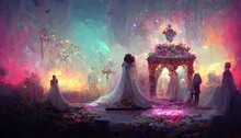 Colorful Fantasy Wedding Ceremony Design Illustration