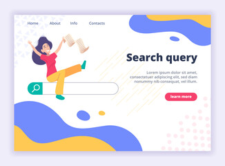 Poster - Seo landing page. Website template with search bar and characters find job or recruitment service exact vector landing