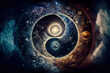 Majestic yin-yang in the universe, spirituality, synchronicity, esoteric, meditation, illustration, digital, generative AI