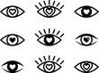 © ssstocker - Enamored black eyes icons collection. Images of in love eyes, vector observation and search signs
