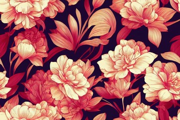 decorative lovely red peonies pattern. repeat pattern for wallpaper, paper packaging, textile, curtains, duvet covers, print design. Generative AI