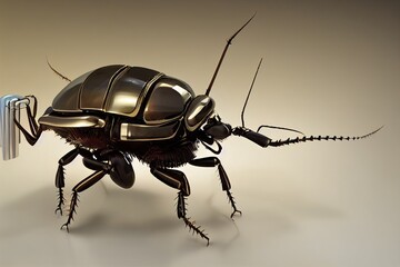 Wall Mural - mechanical robot beetle isolated on white background