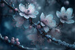 Leinwandbild Motiv beautiful branch, mild fairy mist, pale blue plum blossom, plum blossom.