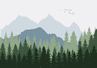 Wall Mural - silhouette forest and mountains design vector isolated