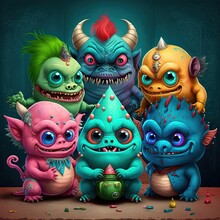 Cute Monster Toy Illustration Generated With Artificial Intelligence