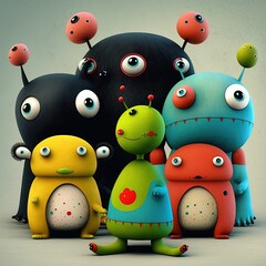 Wall Mural - Cute monster toy illustration generated with Artificial Intelligence