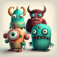 Wall Mural - Cute monster toy illustration generated with Artificial Intelligence