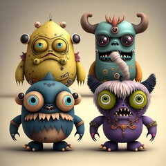 Wall Mural - Cute monster toy illustration generated with Artificial Intelligence