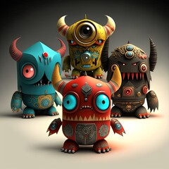 Wall Mural - Cute monster toy illustration generated with Artificial Intelligence