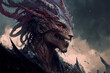 Portrait of a dragon person man, red blood angry fantasy dragon human, concept art dark wizard, illustration digital design art style