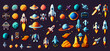 © Zaleman - Space game asset 8 bit pixel art. Galaxy planets, rockets. Vector illustration