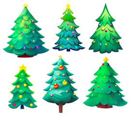 Wall Mural - cartoon christmas trees isolated on white background. collection of digital illustrations.