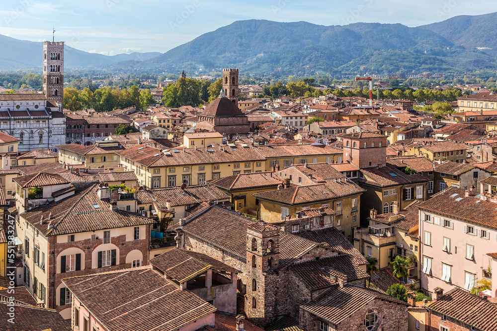 Photo Stock Lucca Italy Aerial View Of A Medieval Town With Church Photo Stock Lucca Italy Aerial View Of A Medieval Town With Church